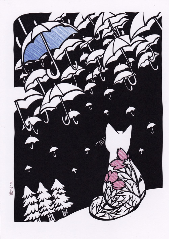 切り絵の一閑張り「ペルシャ猫」 ○切り絵○傘降る森の猫○ 切り絵 easy pig 通販 3433987