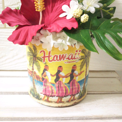 ハイビスカス と モンステラ の トロピカルアレンジ アートフラワー