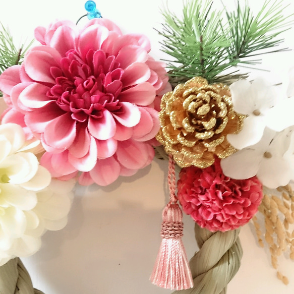お正月 しめ縄飾りピンク＆ホワイト 3枚目の画像