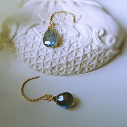 *blue  labradorite *セミラウンドピアス  /イヤリンググリッター14kgf 2枚目の画像