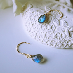 *blue  labradorite *セミラウンドピアス  /イヤリンググリッター14kgf 4枚目の画像