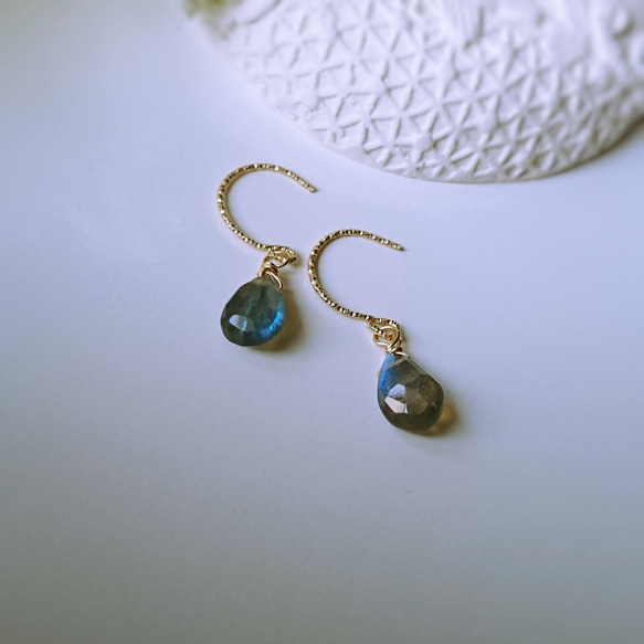 *blue  labradorite *セミラウンドピアス  /イヤリンググリッター14kgf 5枚目の画像