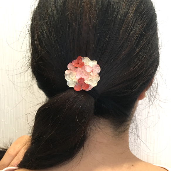 選べる飾り♩紫陽花ヘアゴムピンク 3枚目の画像