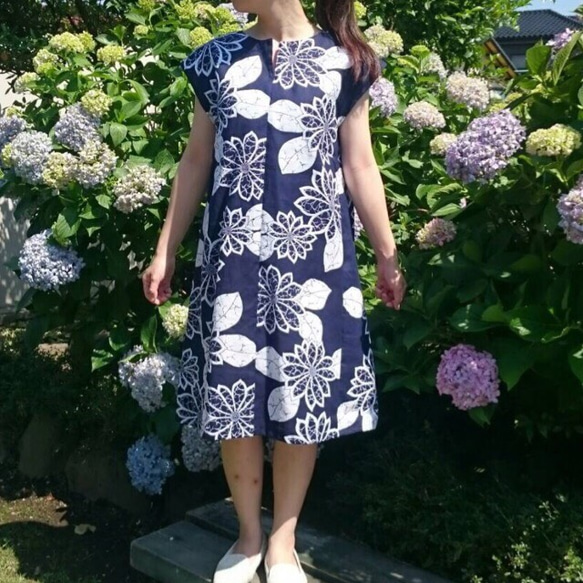 本染 浴衣リメイク フレンチスリーブ 浴衣リメイク フレンチスリーブ