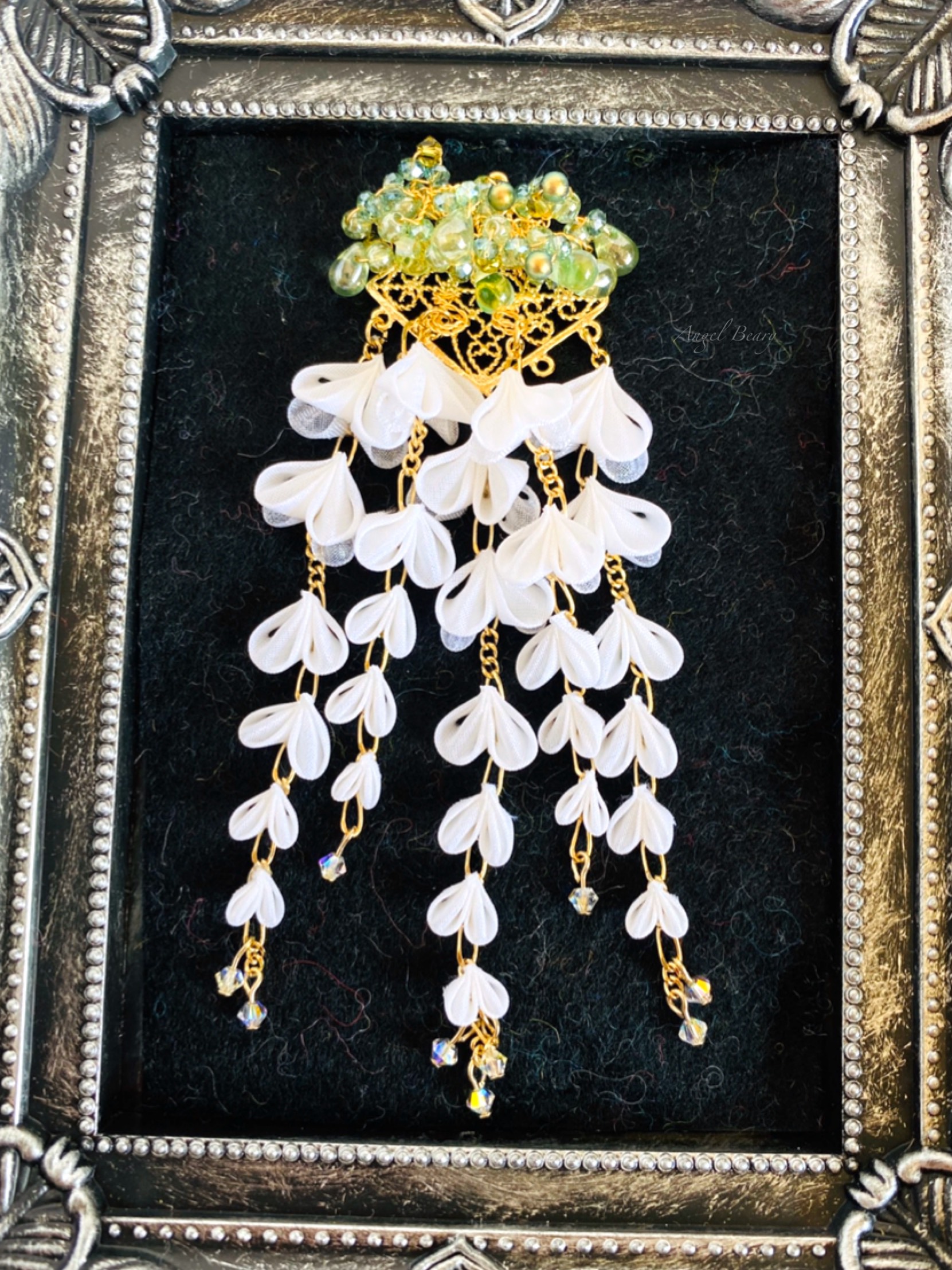 つまみ細工 かんざし ブローチ 藤と蝶 手作り つまみ細工 かんざし ブローチ 藤と蝶 手作り