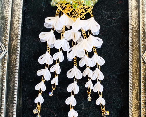 つまみ細工 かんざし ブローチ 藤と蝶 手作り つまみ細工 かんざし ブローチ 藤と蝶 手作り つまみ細工