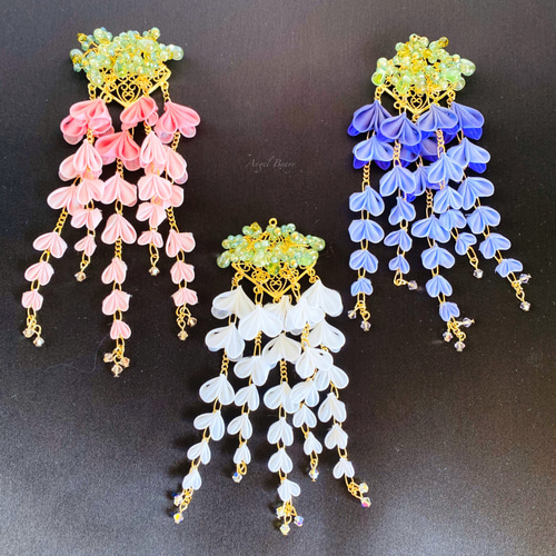 つまみ細工 藤さがり 〜白〜 《ブローチorかんざし》 かんざし 天使の