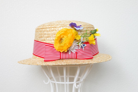 【sale】元気色のお花の麦わら帽子 1枚目の画像