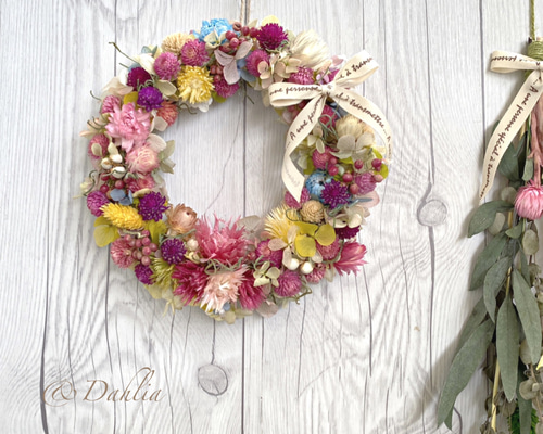 ドライフラワーリース　ほっこり系　リース　スワッグ ドライフラワーミックスカラーリース&スワッグ ドライフラワー