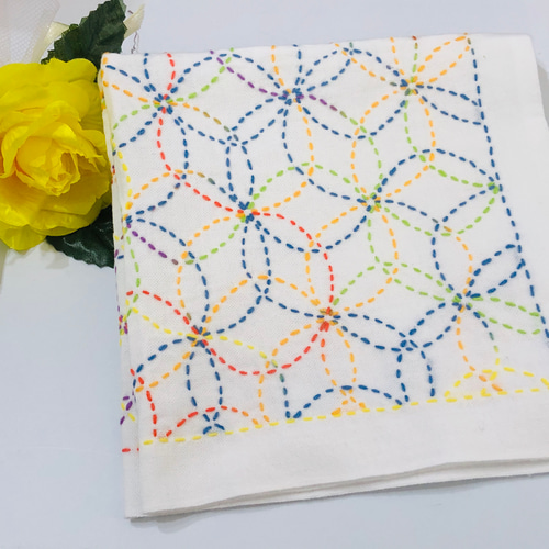 刺し子の花ふきん NO.29 かわいい花刺し その他キッチン小物