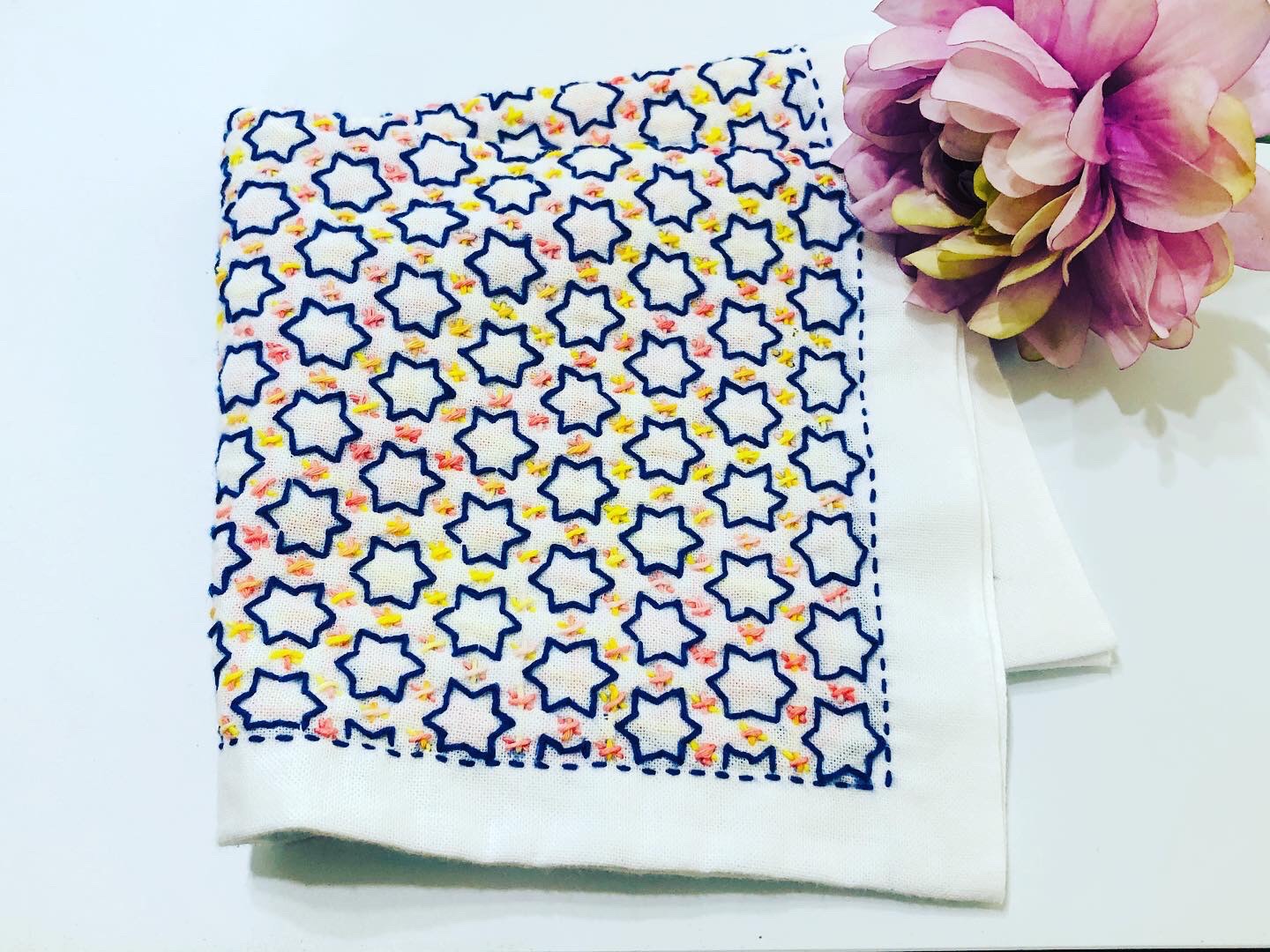 刺し子の花ふきんNO.36 花と星 その他キッチン小物 h-y-a 通販