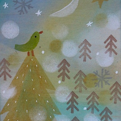 新作　消しゴムスタンプ画２点+カード１点＋額つき　北欧の森の小鳥たち　No2 2枚目の画像