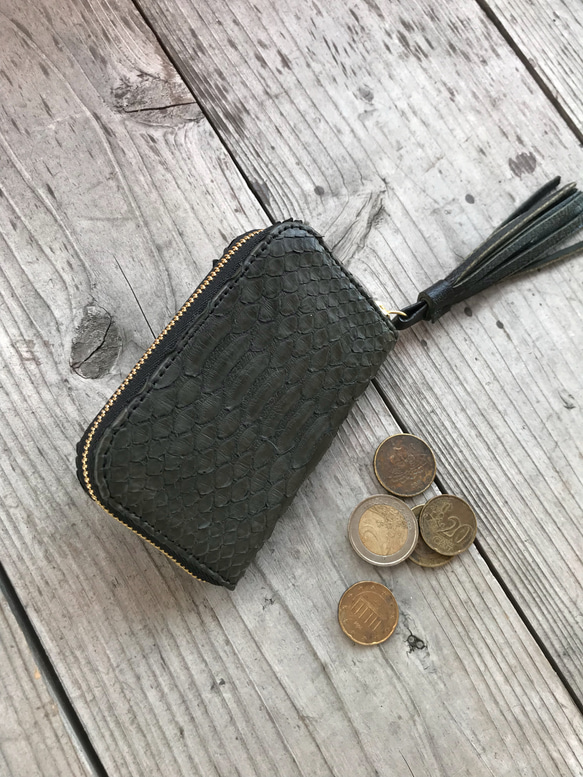 ムックの店のZIPコインケース   ブラック(ヘビ革)×ブラック 3枚目の画像