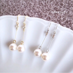 ⋆✧pearl＋rhinestone✧⋆ワイヤーピアス /イヤリング (シルバー) 1枚目の画像