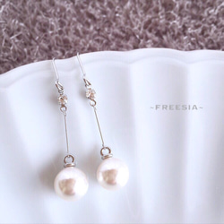 ⋆✧pearl＋rhinestone✧⋆ワイヤーピアス /イヤリング (シルバー) 2枚目の画像