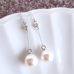 ⋆✧pearl＋rhinestone✧⋆ワイヤーピアス /イヤリング (シルバー) 3枚目の画像