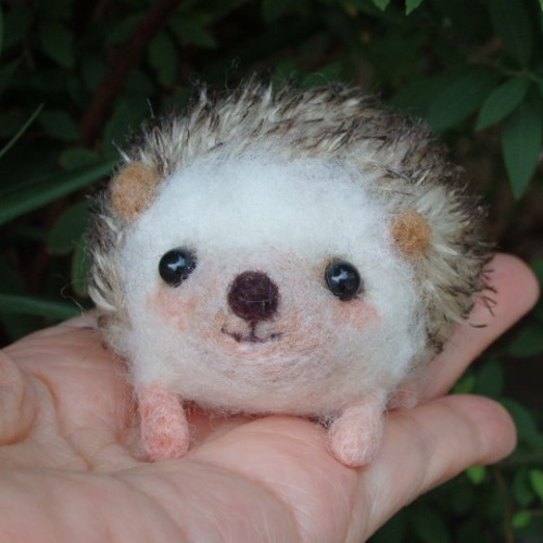 癒しのハリネズミちゃん 羊毛フェルト 紫花 通販 6923588