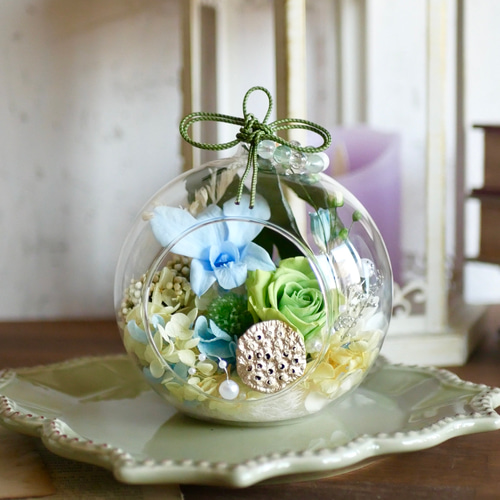 ガラスドーム プリザーブドフラワー 仏花 供花 デンファレ 「いつも