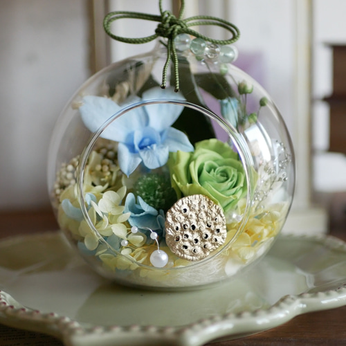 ガラスドーム プリザーブドフラワー 仏花 供花 デンファレ 「いつも