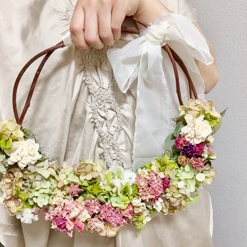 ウェディングぶどうつる カーネーション ドライフラワー リース ブーケ