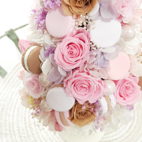 お花たっぷり！ プリザーブドフラワー マカロンタワー ウェディング