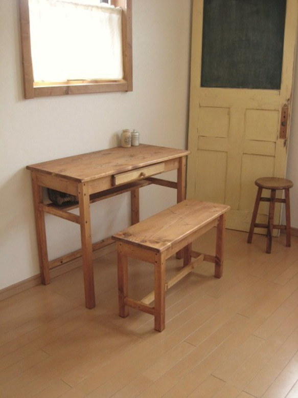 wide drawer DESK ＆ BENCH pine　　 1枚目の画像