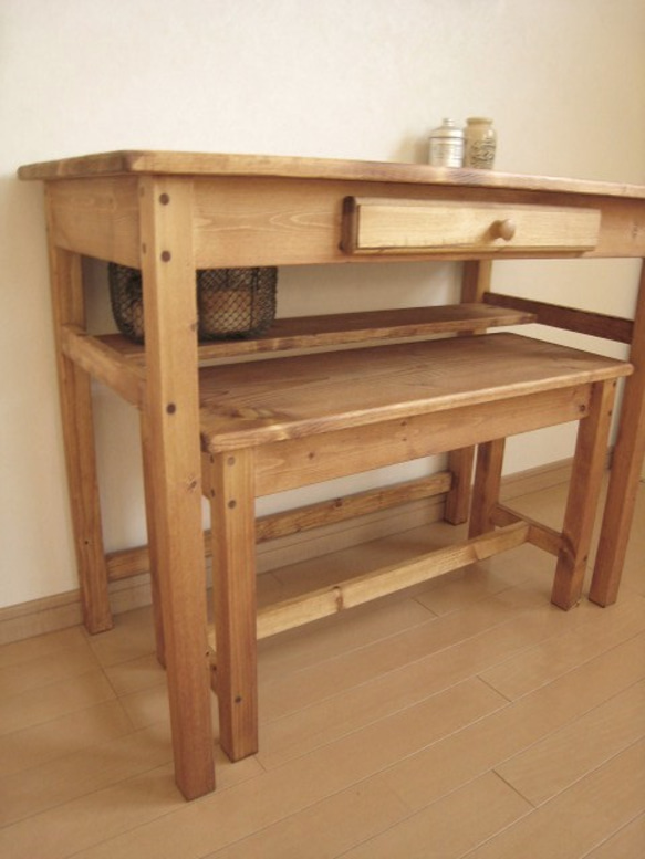 wide drawer DESK ＆ BENCH pine　　 5枚目の画像