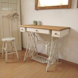 ワークデスク 作業台 引出し2杯 アンティーク テーブル90㎝ 机・デスク