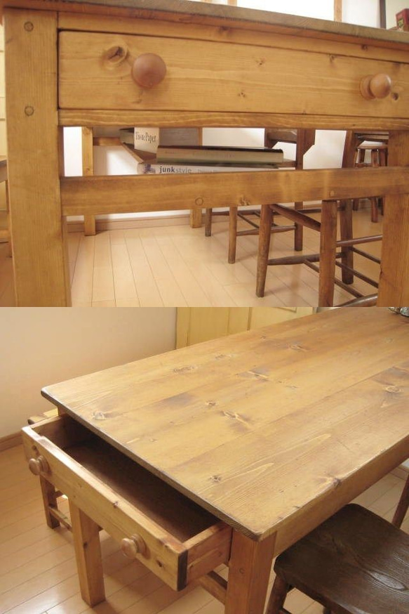 オーダーメイド /   side drawer dining TABLE pine   # size order # 2枚目の画像