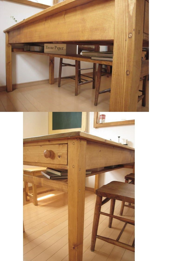オーダーメイド /   side drawer dining TABLE pine   # size order # 3枚目の画像
