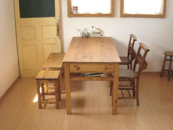 オーダーメイド / side drawer dining TABLE pine # width size order # 1枚目の画像