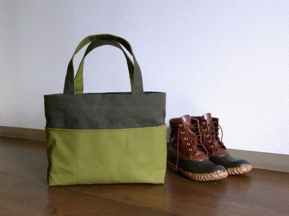 帆布 bicolor tote M (red × khaki) 5枚目の画像