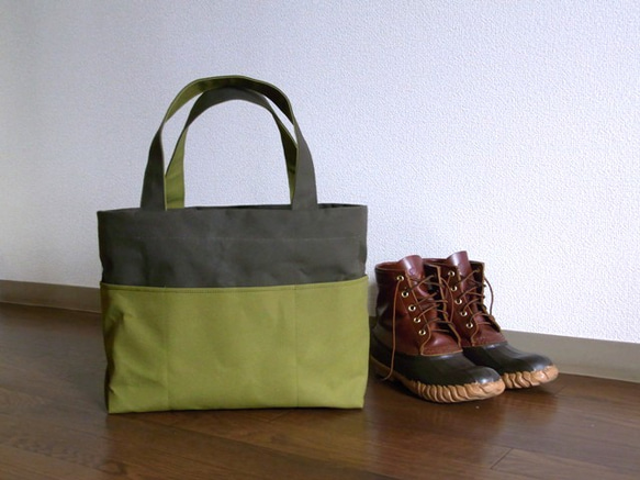 bicolor tote M (red×khaki) 5枚目の画像