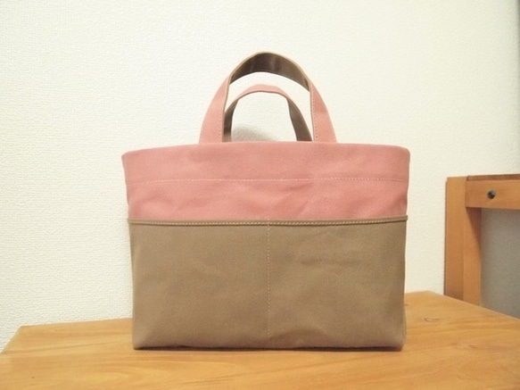 帆布 bicolor tote S (pink × beige) 1枚目の画像