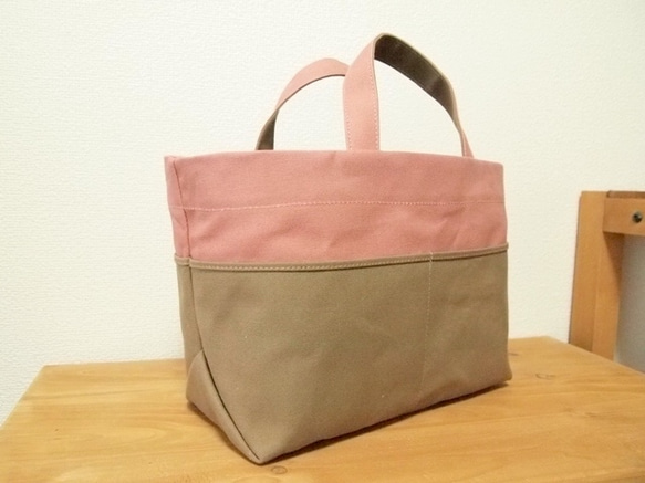 帆布 bicolor tote S (pink × beige) 2枚目の画像