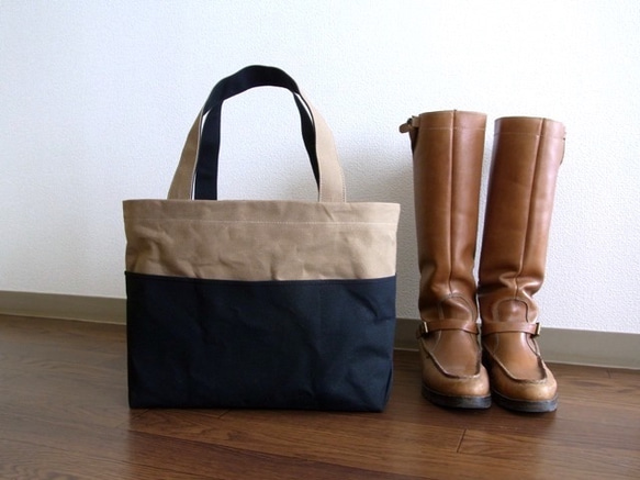 帆布 bicolor tote M (beige × black) 4枚目の画像
