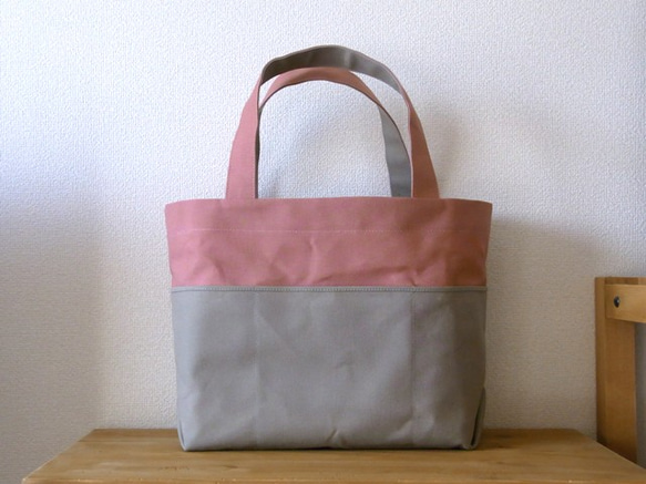 帆布 bicolor tote M (pink×gray) 1枚目の画像