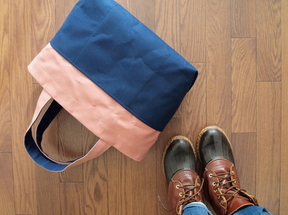 帆布 bicolor tote M (pink×gray) 3枚目の画像