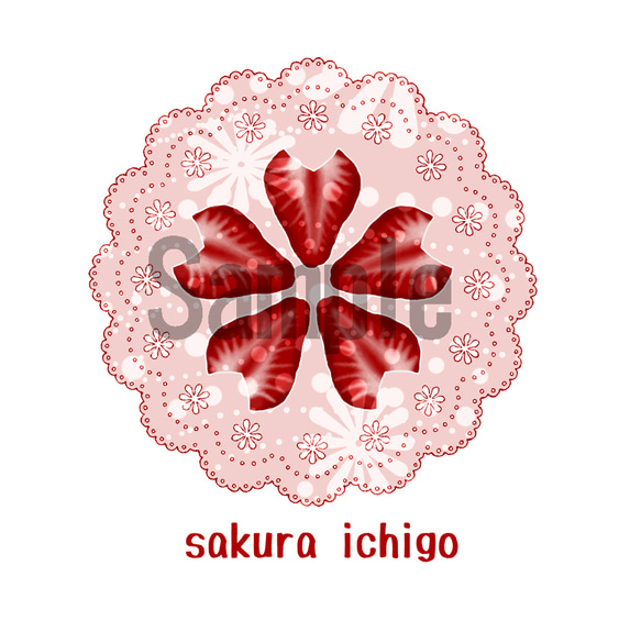 桜の花びら苺/ストロベリー/いちごTシャツ綿100%【男女兼用】 3枚目の画像