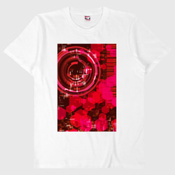 サイバーワールド/電子柄（赤）Tシャツ綿100%【男女兼用】ハニカム柄/近未来 2枚目の画像