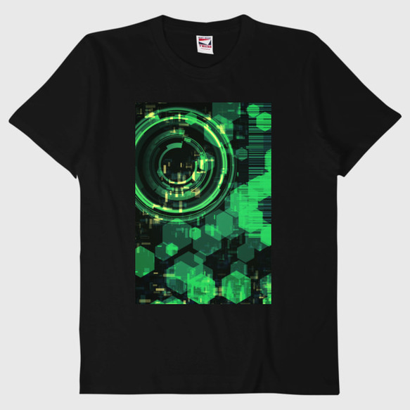 サイバーワールド/電子柄（緑）Tシャツ綿100%【男女兼用