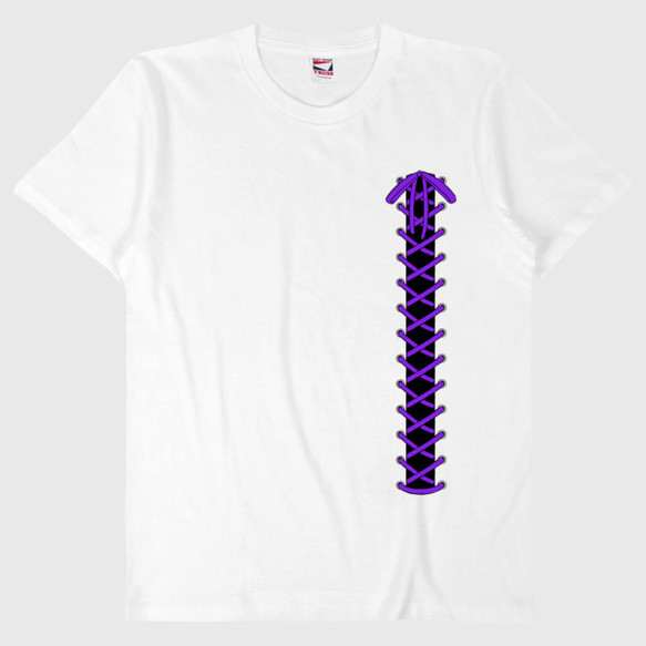 紫色編み上げ/lace-up/ゴシック風Tシャツ綿100%【男女兼用】 1枚目の画像