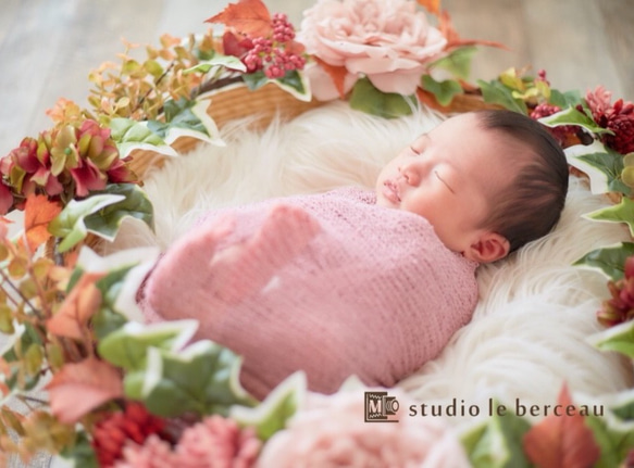 【ニューボーンフォト】写真撮影用フラワーリース フラワーリースベッド 撮影小物 赤ちゃんカゴ バスケット 花