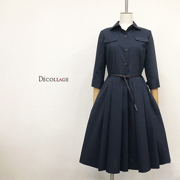 シャツワンピース　タックプリーツ　ワンピース