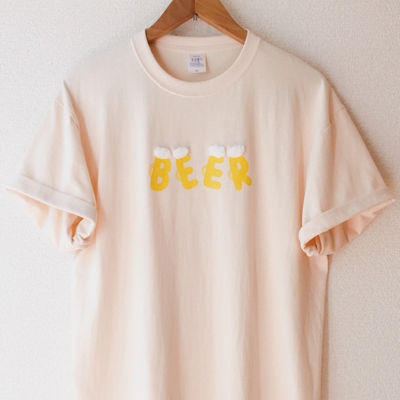 〔ふわり〕ビールＴシャツ｜ホワイト｜ベージュ｜ライトグレー 2枚目の画像