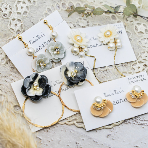 色が選べる☺︎コットンパールと花びらのピアス/イヤリング ピアス 