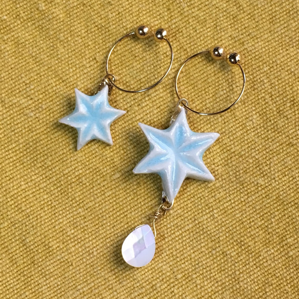 ゆうた様ご予約品】イヤリング 六角星非対称 水色 イヤリング 