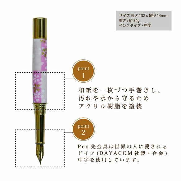 雅で美しい美濃和紙 友禅柄 万年筆 伝統工芸 金箔格子 / 桜 TWM1855 送料無料 6枚目の画像