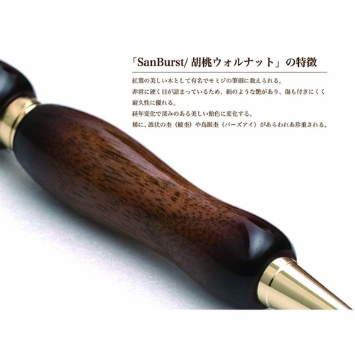 高級ギター塗装のボールペン ウォルナット Sun Burst クロスタイプ