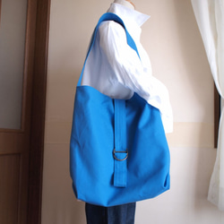 8号帆布のトートバッグ（ワンショルダー）☆両面ポケット☆ブルー 2枚目の画像